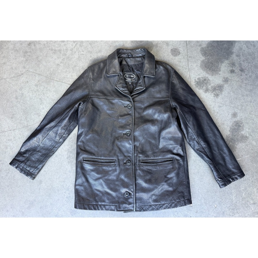 VTG Mens Sz Small Tannery West Black Leather‎ Jacket